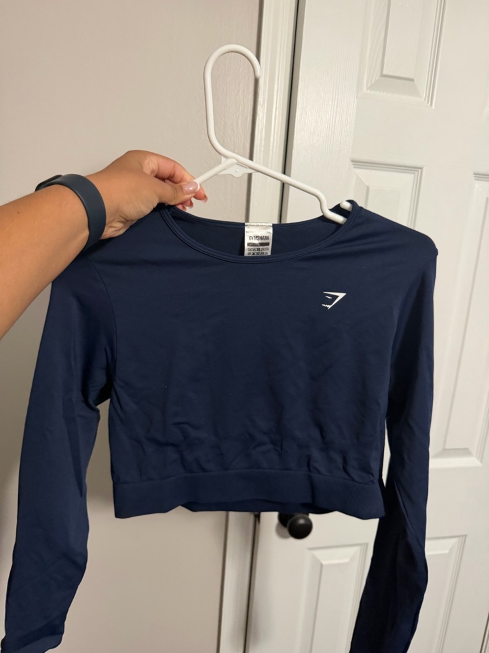 Gymshark Navy Long-Sleeve Cropped Performance Top